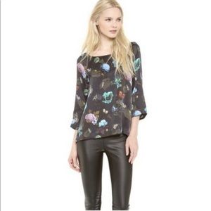 Club Monaco Women's  Lillian 100% Silk Floral 3/4 Sleeve Blouse Top Size M